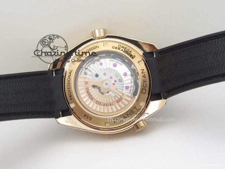 0108 Bright Planet Ocean Professional Rose Gold Liquid Metal V6F 45mm on Black Rubber Strap A 8287